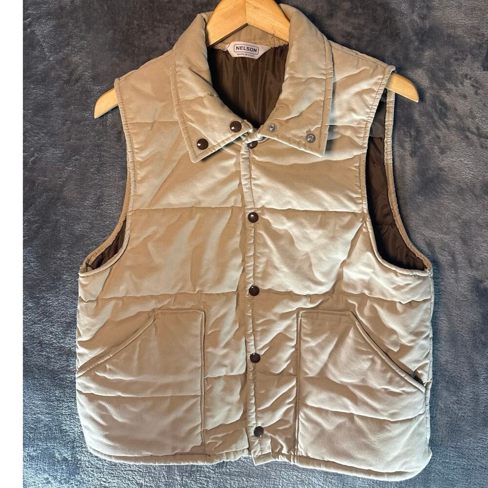 True Vintage x 70s x Nelson Puffer Trucker Vest (70’s Men’s XL) Tan/Brown Medium